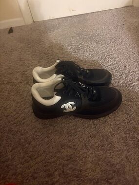 CHANEL Black and White CC Logo Athletic Sneakers